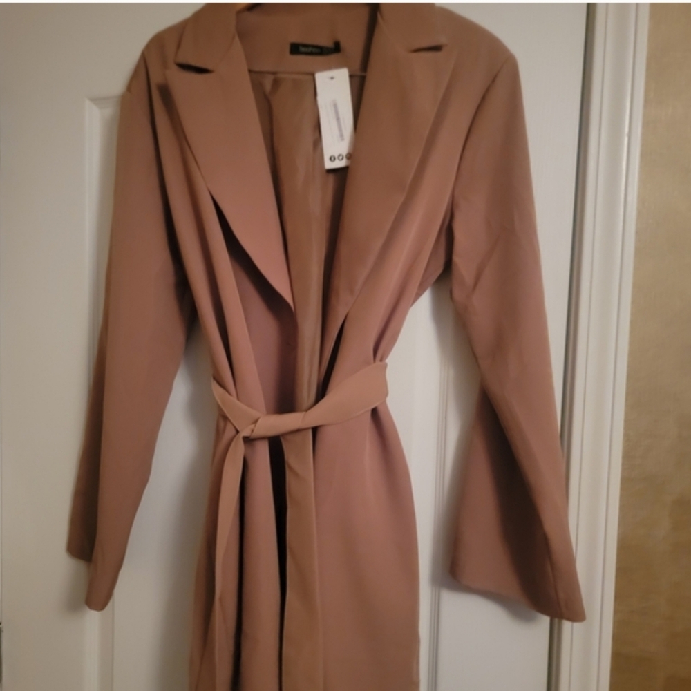 Boohoo Tan Women's Trench Coat - Picture 6 of 7